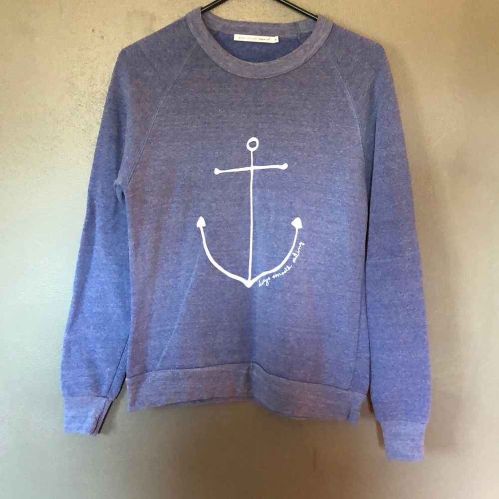 Anchor in white on Blue sweatshirt size small
